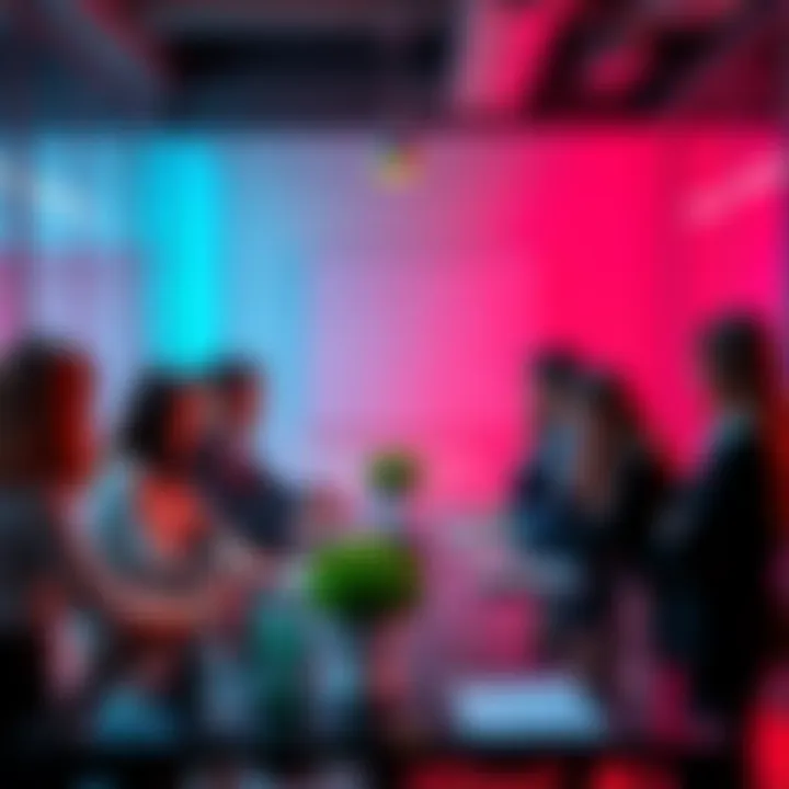 A diverse group of professionals discussing strategies at a modern office, focusing on sales and implementation for Cardano.
