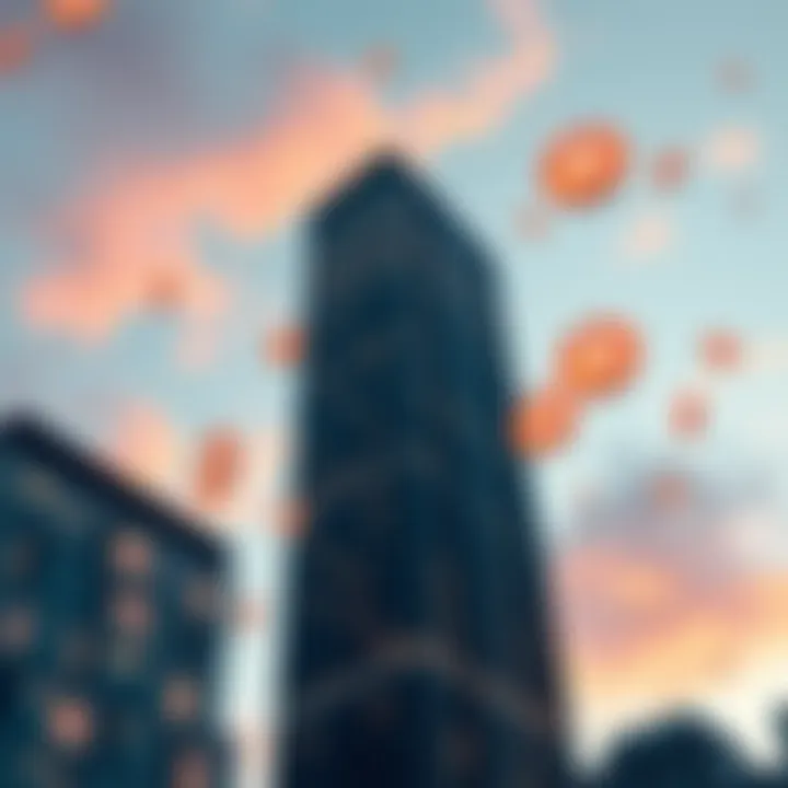 A visual representation of Cardone Capital tokenizing real estate assets, showing a skyscraper with digital tokens in the foreground, symbolizing modern investment.