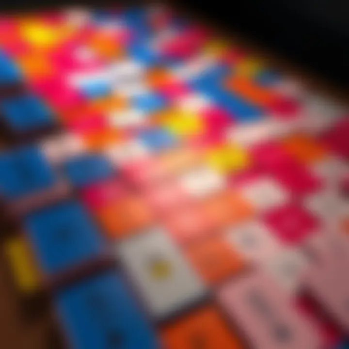 A large set of colorful cards arranged on a table, representing a new method for generating passphrases. Some cards are face up, showing unique symbols or words, while others are flipped over, indicat...