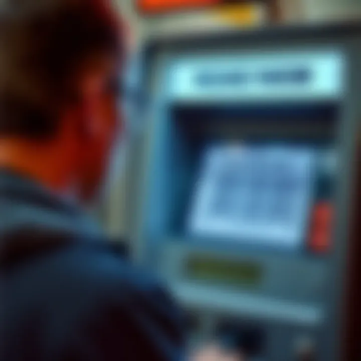 A person looks frustrated at a cash deposit machine displaying a missing barcode message.