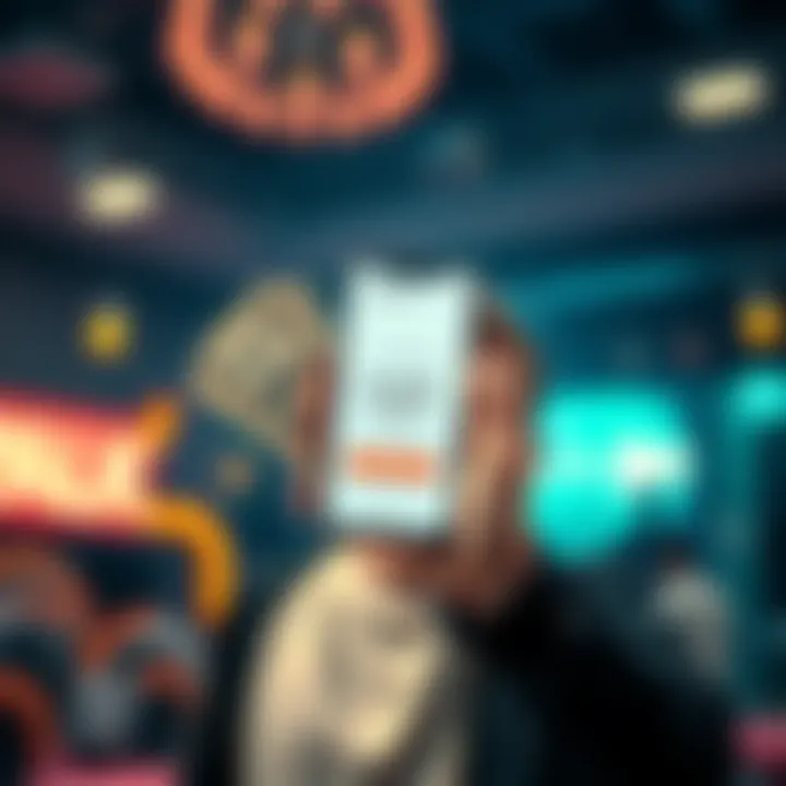 A person excitedly holding cash rewards with a smartphone showing revpoints balance on the screen.