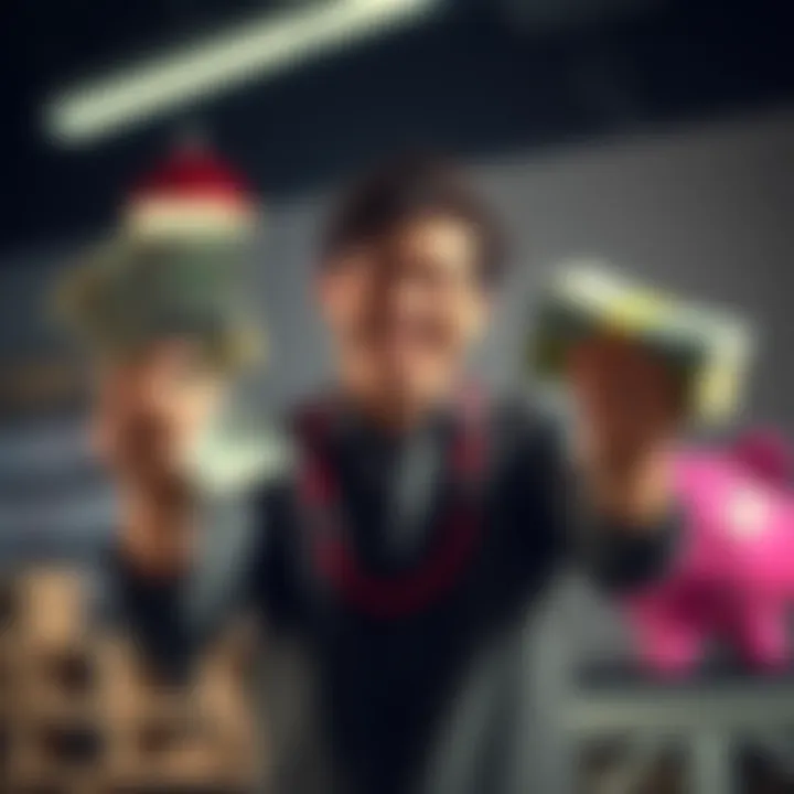 A cheerful person holding stacks of cash, symbolizing financial success without cryptocurrency, with a piggy bank in the background.