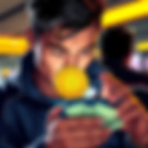 A person looking at a phone displaying Bitcoin and cash, with a worried expression about scams and taxes