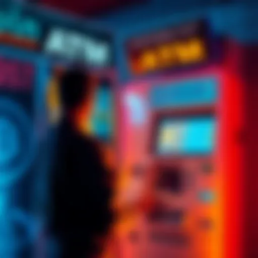 A person using a Bitcoin ATM to cash out cryptocurrency without a broker.