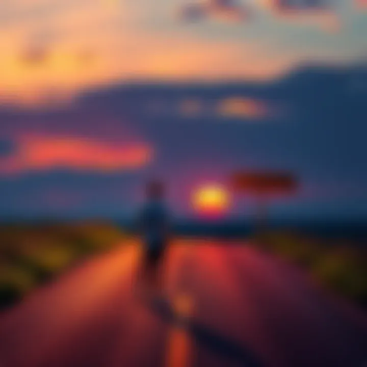 Cashing Out from Crypto A person stands at a fork in the road, looking at a signpost with one direction leading to a pile of coins and the other to a calm sunset, symbolizing the decision to leave crypto behind.