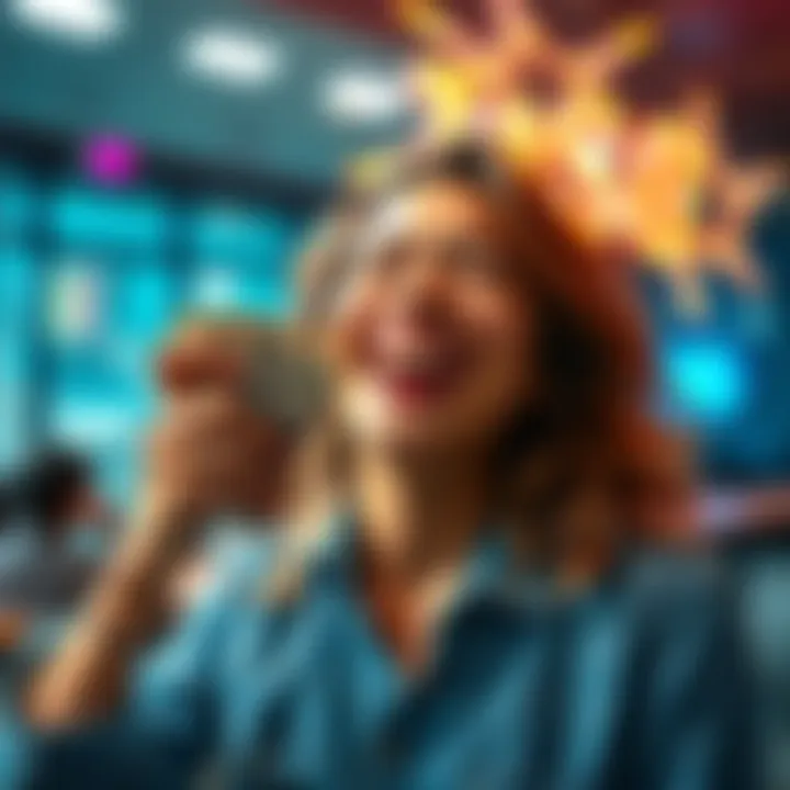 A person joyfully holding cash with a big smile, showing excitement for the first cashout after waiting for 56 days.