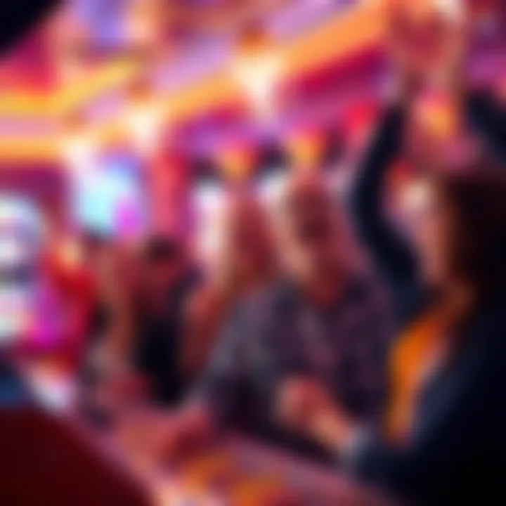 Visitors cheering and celebrating after winning a jackpot at the local casino.