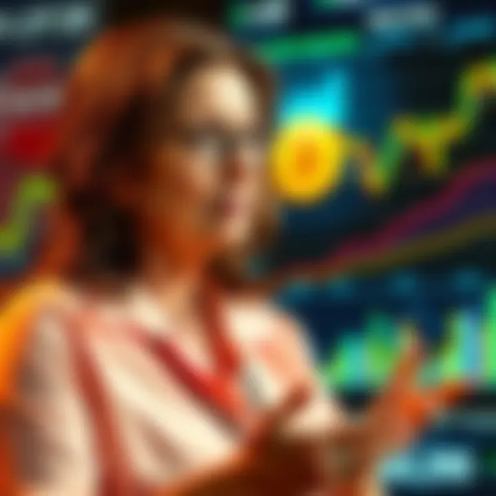 Cathie Wood discussing Bitcoin market cap growth with charts and graphs behind her, representing a $16 trillion forecast by 2030.