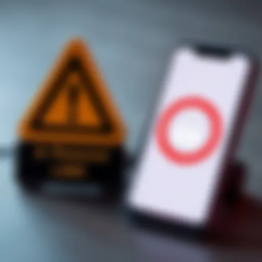 A caution sign next to a smartphone showing a suspicious link and an alert symbol