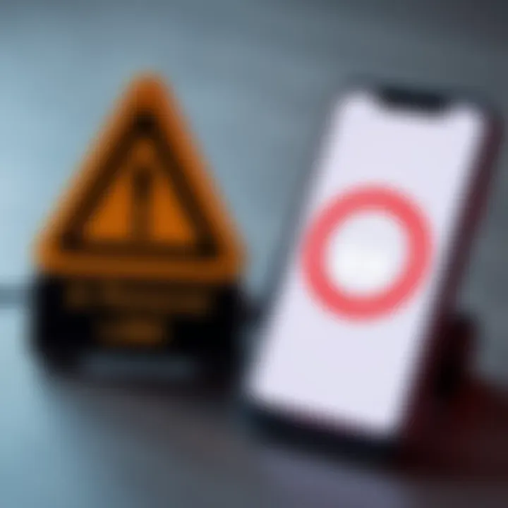 A caution sign next to a smartphone showing a suspicious link and an alert symbol