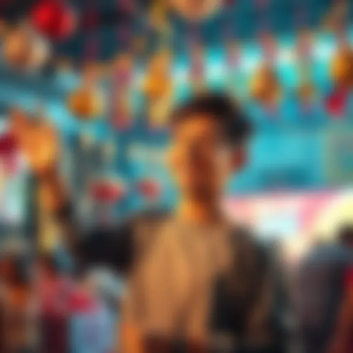 A cheerful person celebrating their achievement of earning over 2 Solana with agents, surrounded by festive decorations and a bright atmosphere.