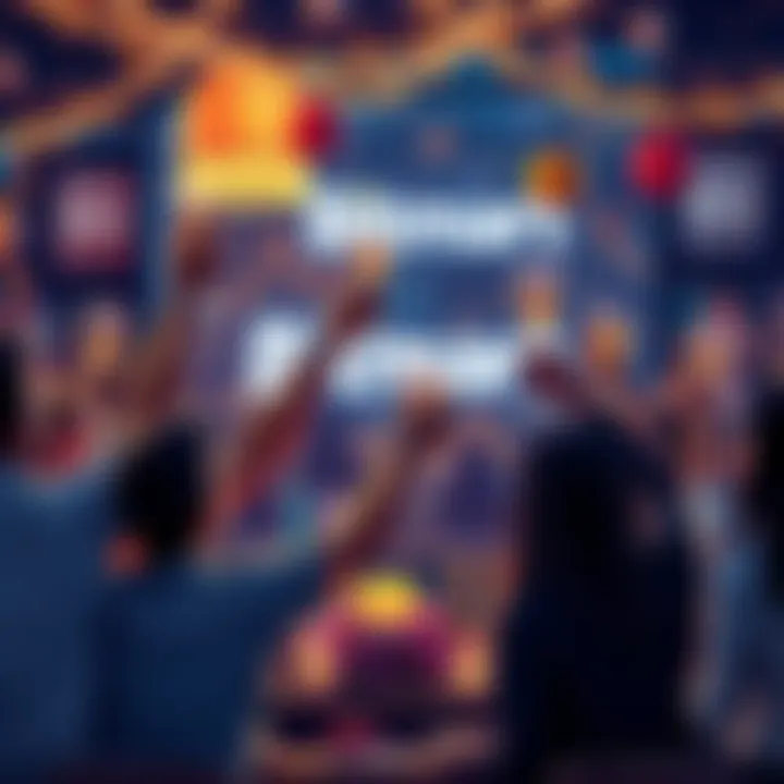 A festive scene showing people raising glasses in celebration, with Bitmart branding and decorations around them.