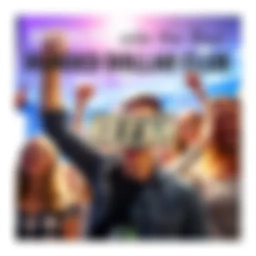 An individual joyfully holding a hundred dollar bill while surrounded by friends, symbolizing success and motivation.