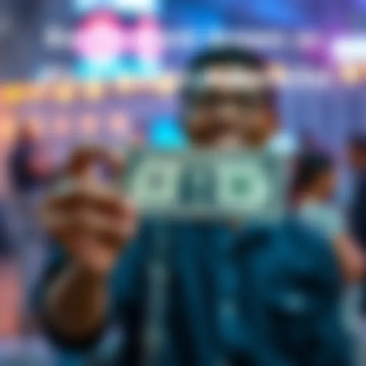 A person holds a dollar bill with a big smile, symbolizing the joy of earning their first income.