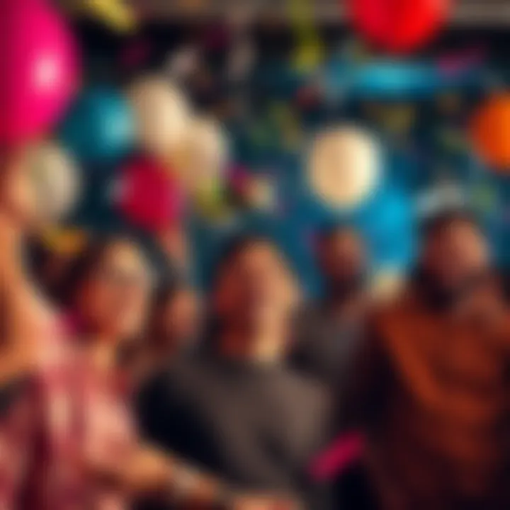 A group of people celebrating a $1500 milestone with balloons and confetti, smiling and enjoying the moment.