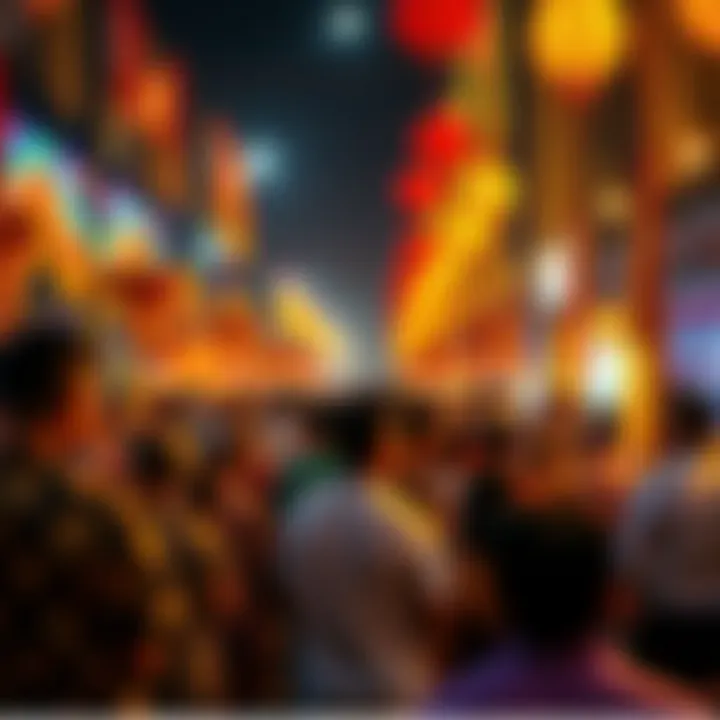 A lively gathering of people celebrating the cultural theme of 20 Bandos with colorful decorations and music.