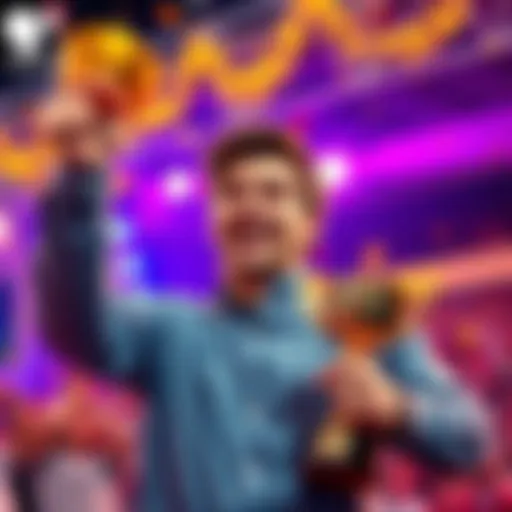 Celebration of Winning the Premium Rewards Ladder Challenge A person celebrating happily after winning the Premium Rewards Ladder challenge, holding a trophy and smiling with excitement.
