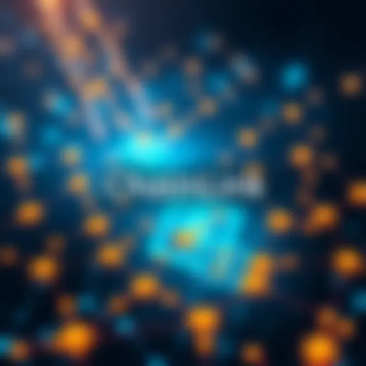 Chainlink logo overlaying Ethereum blockchain graphics, highlighting DeFi connections