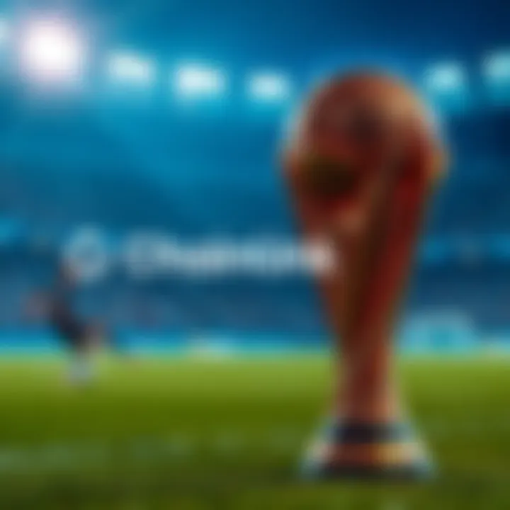 Chainlink logo and FIFA World Cup trophy with a football background representing the partnership for prediction markets.