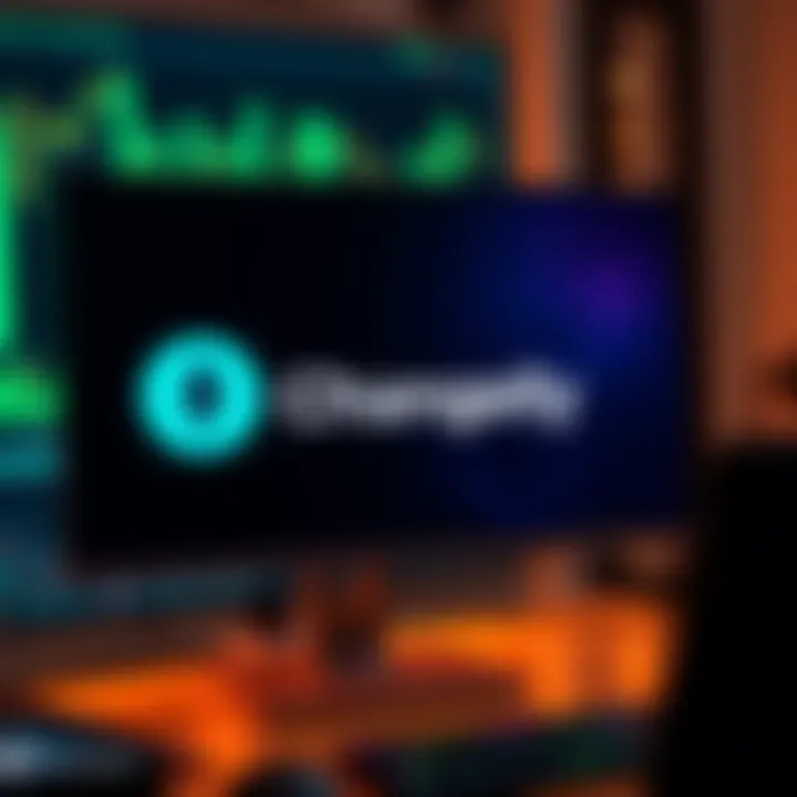 A computer screen displaying the Changelly logo with Bitcoin and Ethereum symbols