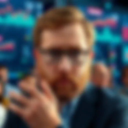 Close-up of Charles Hoskinson speaking at a tech event, surrounded by graphs and charts related to Cardano's future, showing mixed reactions from the audience.