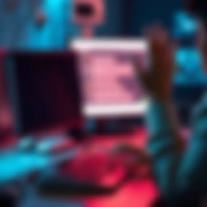 A frustrated person typing on a computer, with an AI chat support window open on the screen, raising their hands in confusion.