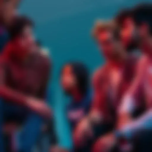 A group of friends sitting together, one looking concerned while the others listen, showing support for mental health awareness.