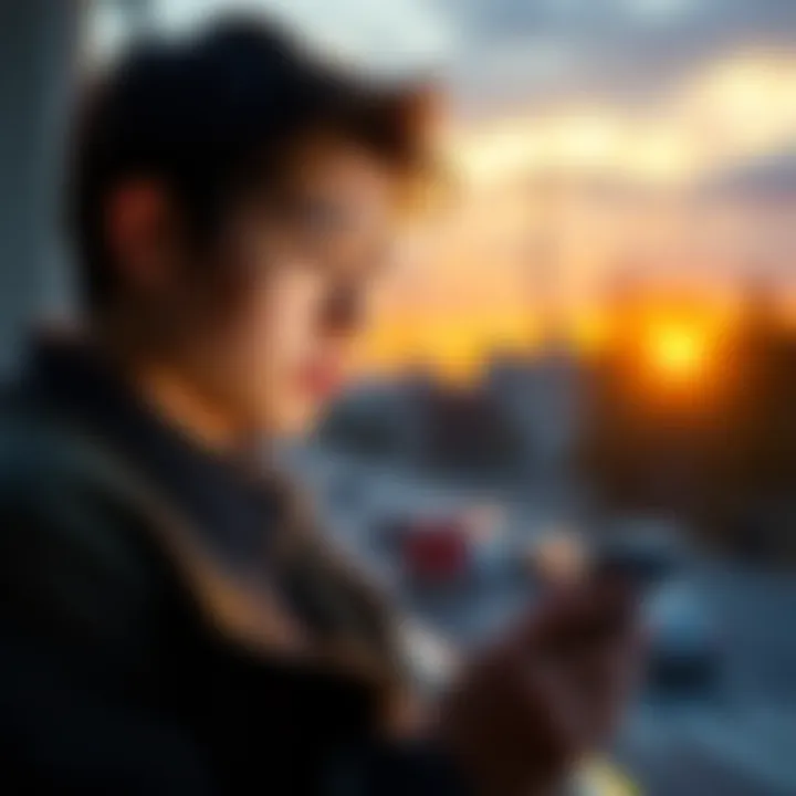 A person looking at their smartphone with an eager expression, hoping for good news about their order fulfillment in the early morning light