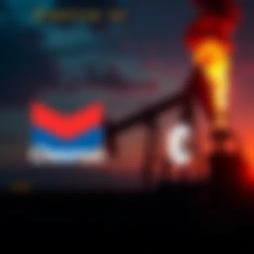 Chevron and Exxon logos with an oil rig and blockchain symbols, representing their involvement in Venezuela's oil industry and Blockchain4Energy.