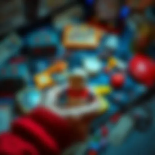 A person holding a cherished childhood toy, surrounded by memorabilia and nostalgic items, reflecting on memories.