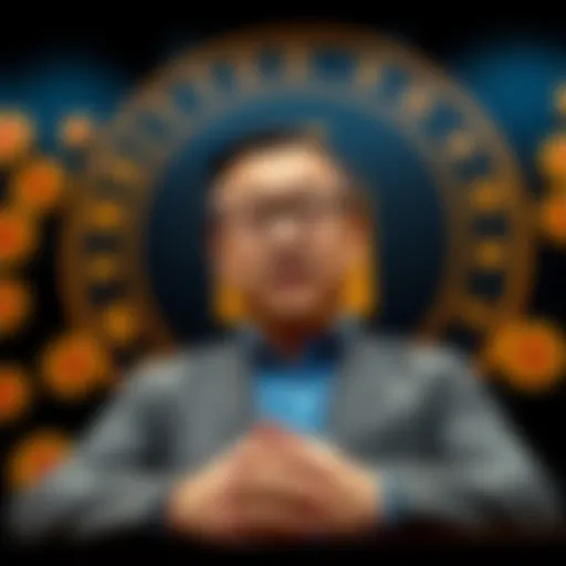 Chinese professor speaking about the CIA's connection to Bitcoin, with a backdrop of Bitcoin symbols and the CIA logo