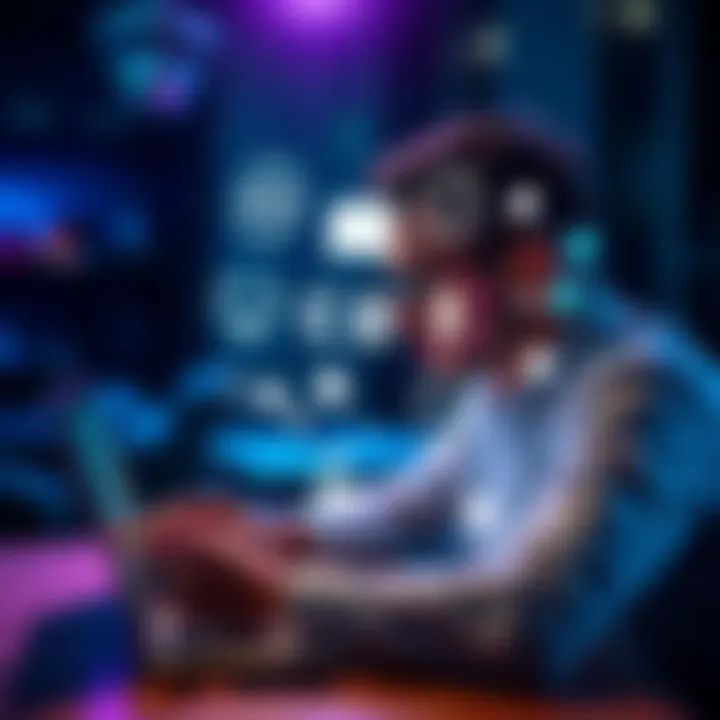 A person analyzing different content management systems on a laptop, highlighting SEO features and AI compatibility.