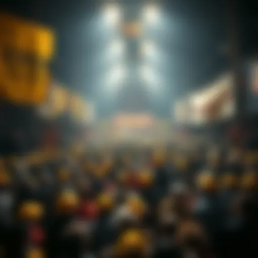 A crowd gathered at a fundraising event featuring Chud the Builder, with banners promoting meme-coins and a solemn atmosphere reflecting on recent events in Tennessee.