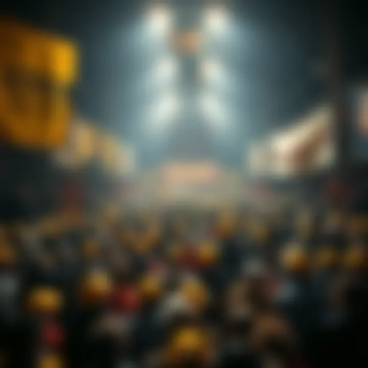 A crowd gathered at a fundraising event featuring Chud the Builder, with banners promoting meme-coins and a solemn atmosphere reflecting on recent events in Tennessee.