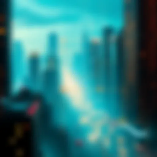 A city skyline with a digital grid overlay, representing the concept of the Matrix and reality perception.