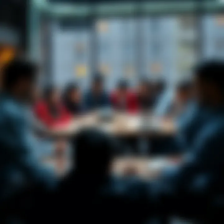 A diverse group of people brainstorming around a table with notes about CKB's future plans and strategies against quantum threats.