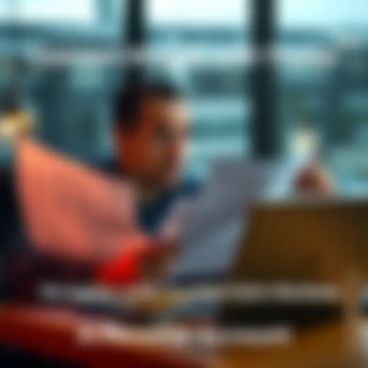 A person looking frustrated while holding paperwork related to a claim, sitting at a desk with a laptop and a pen in hand, symbolizing the challenges in the claims process.