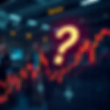 A stock market chart showing an upward trend with a question mark overlay, indicating potential changes from the Clarity Act, and people discussing in the background.