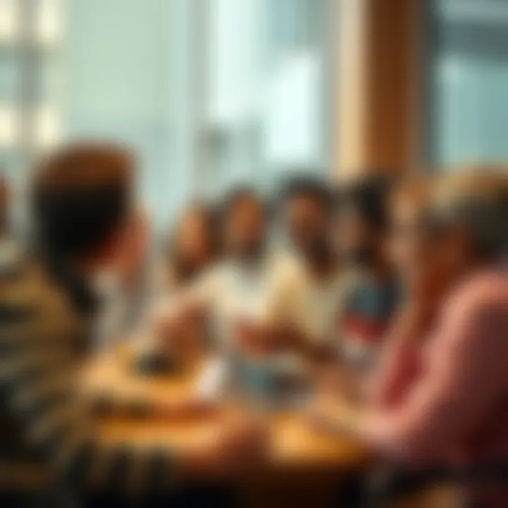 A group of diverse people sharing their experiences related to a class action lawsuit in a community meeting setting.