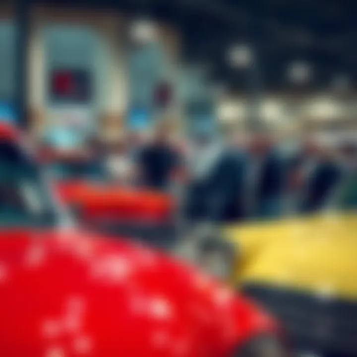 A group of classic car enthusiasts discussing vintage vehicles at a local event in Nashville