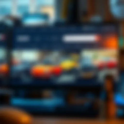A computer screen showing classic car listings for sale, with images of vintage cars and a search bar.
