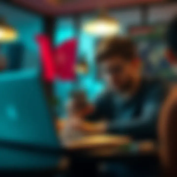 A person looking frustrated at their phone while trying to close a Revolut bank account with a laptop open in front of them