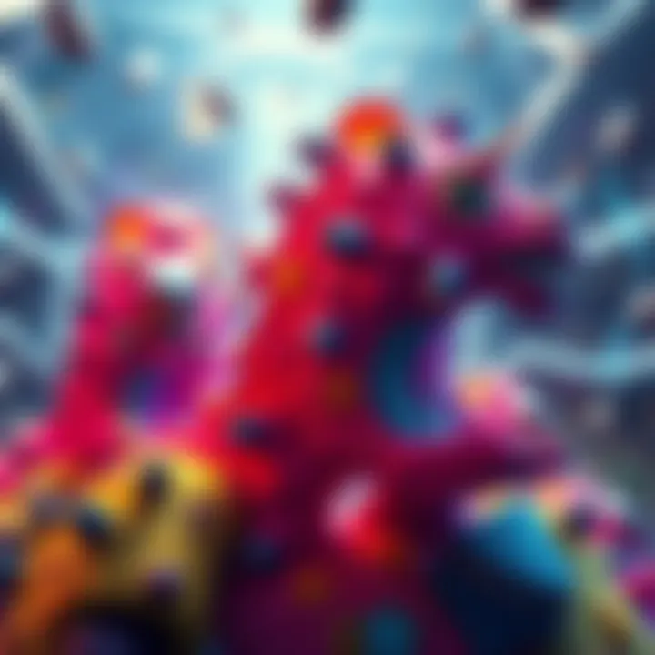 A visual representation showing clusters of rare, epic, and legendary game parcels together, highlighting their unusual grouping in a vibrant gaming environment.
