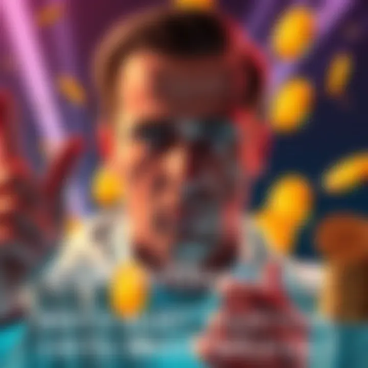 A person with a skeptical expression looks at cryptocurrency coins with a questioning gesture, symbolizing doubt in crypto investments due to biased narratives.