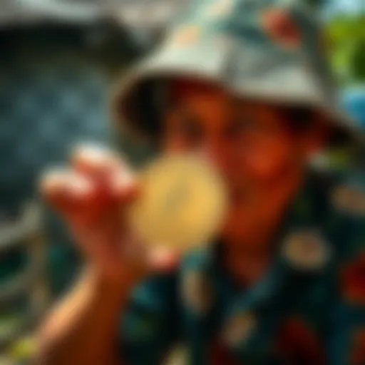 Local resident in Thailand holding a unique coin discovered in their backyard