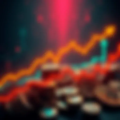 Graph showing a sharp rise in coin prices following delisting announcements, with arrows indicating upward trends.