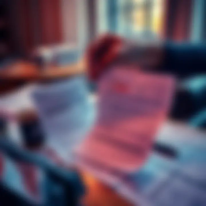 A person reviewing Coinbase 1099 forms with highlighted discrepancies and tax documents on a desk