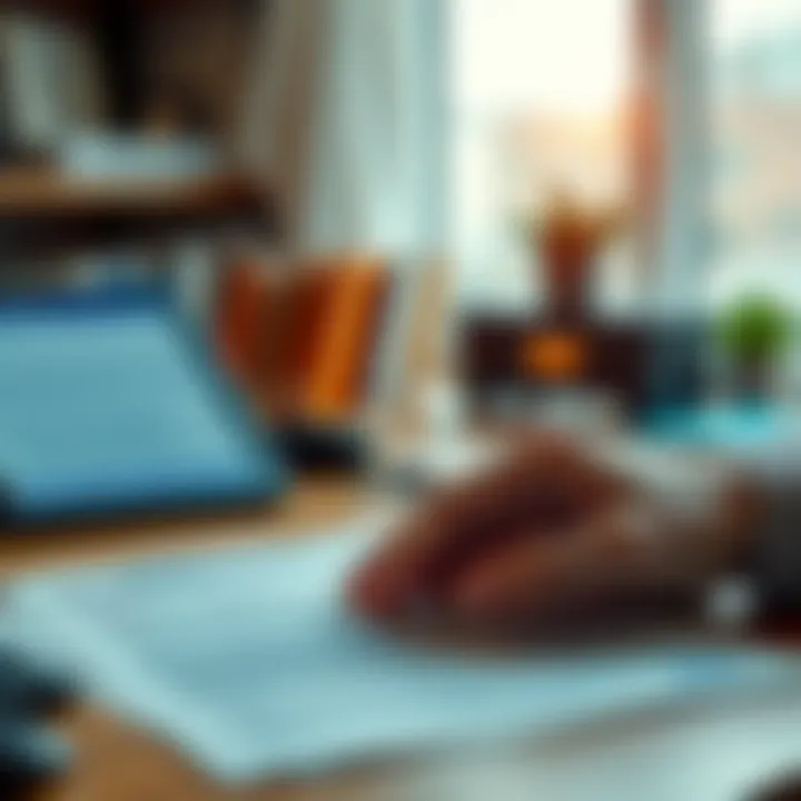 A person looking at Coinbase 1099-DA and Schedule D forms on a desk, considering tax reporting for cryptocurrency transactions.
