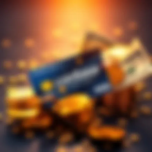 Graphic showing a credit card with a Coinbase logo and cash flowing out, representing instant payouts