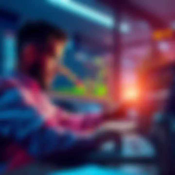 A trader analyzing cryptocurrency options on Coinbase One, comparing limit orders and conversions, with charts and a laptop in the background.